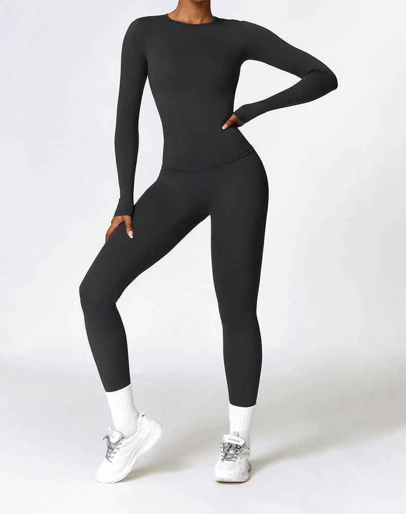 Athletic Wear with Long Sleeve Slim Fit T-Shirt and Legging - Artadvier