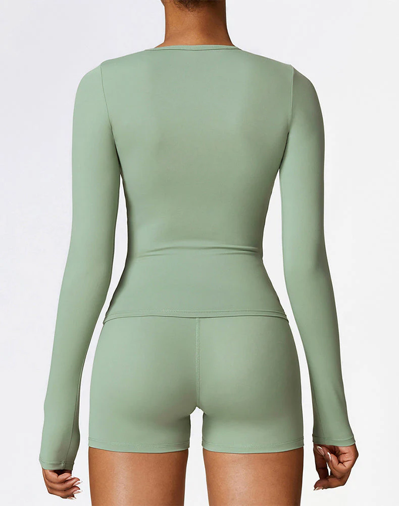 Crewneck Long Sleeve Shirt Basic Tees Slim Fit Crop Tops - Artadvier