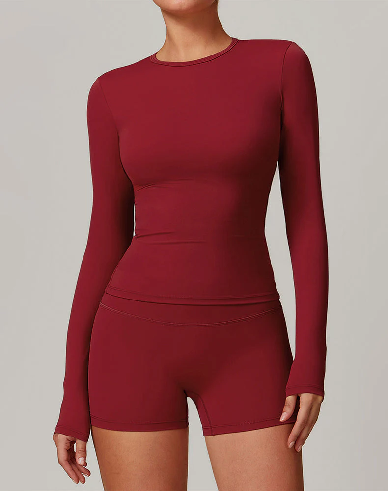 Crewneck Long Sleeve Shirt Basic Tees Slim Fit Crop Tops - Artadvier