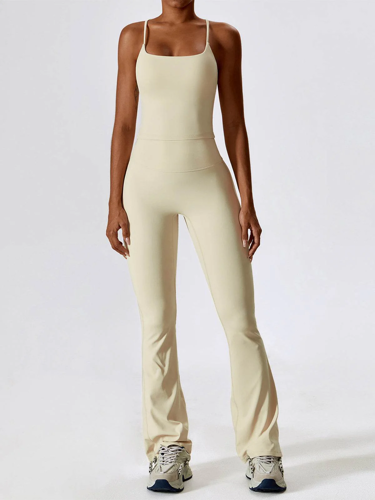 Sport Set with Crossover Strap Tank Top and Flared Pant - Artadvier