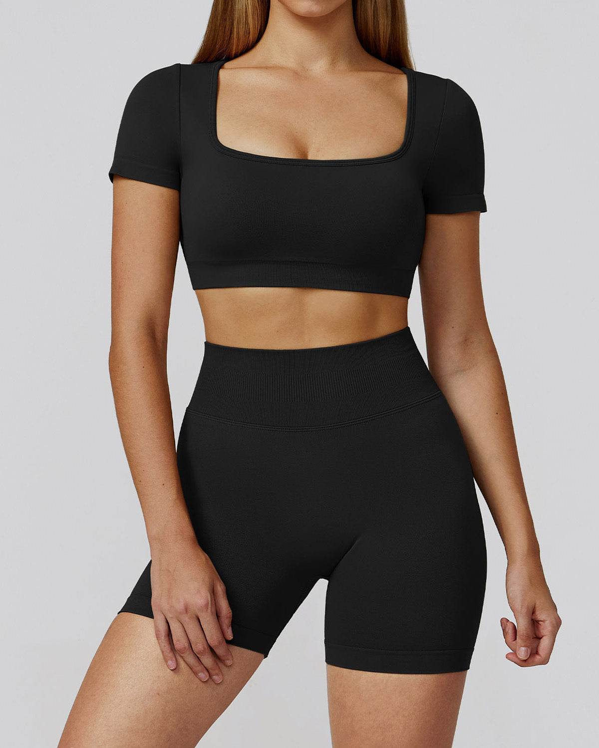 Athletic Wear with Short Sleeve Crop Top and Short - Artadvier