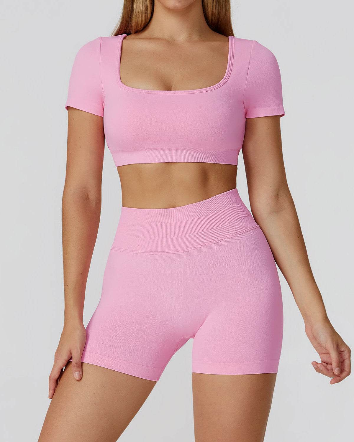 Athletic Wear with Short Sleeve Crop Top and Short - Artadvier