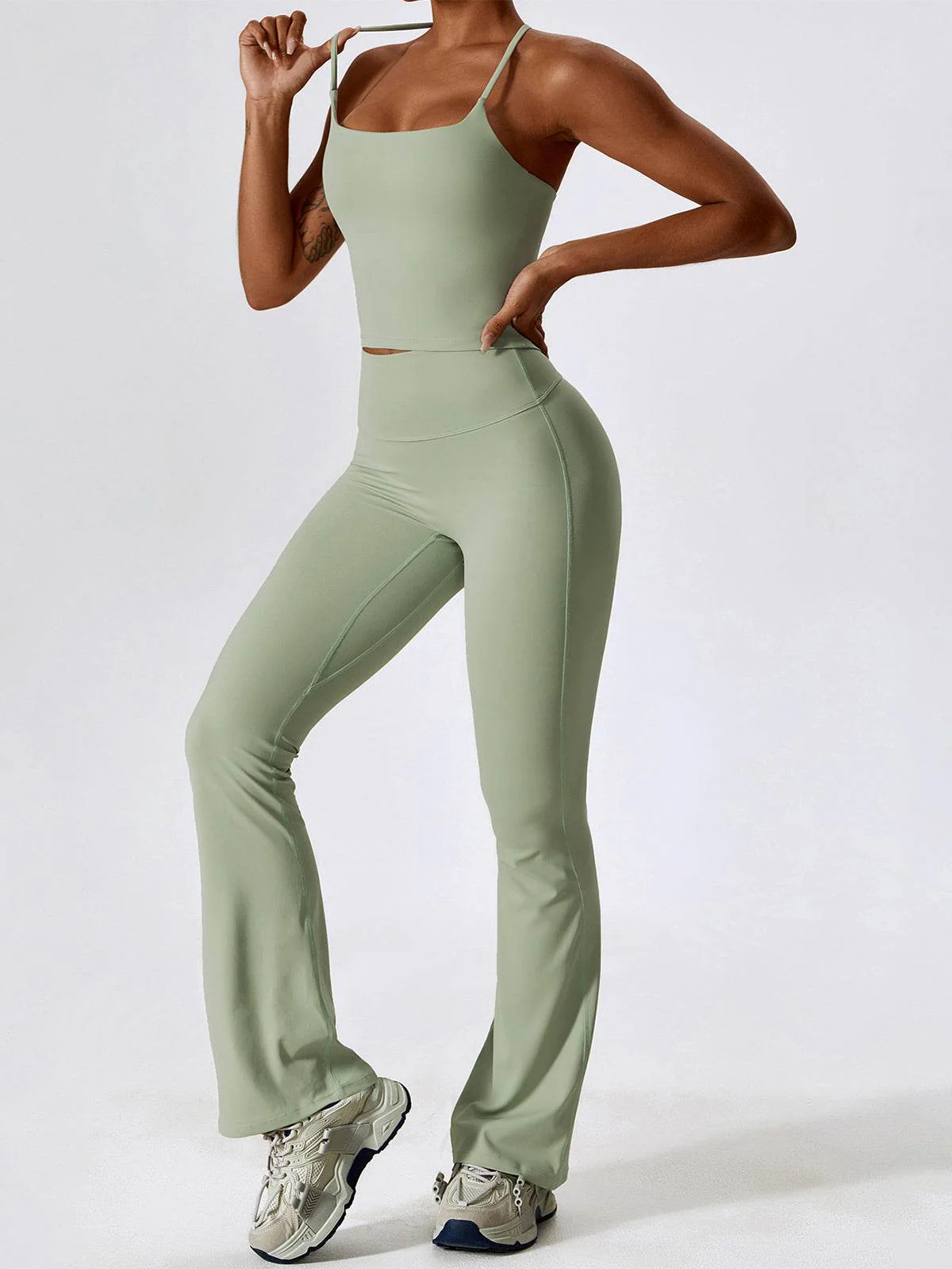 Sport Set with Crossover Strap Tank Top and Flared Pant - Artadvier