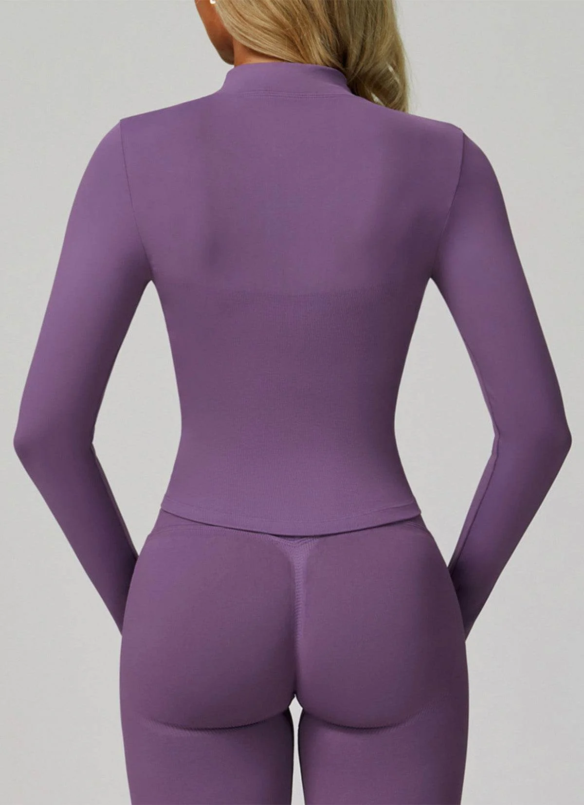 Full Zip Cropped Workout Jacket with Thumb Holes - Artadvier