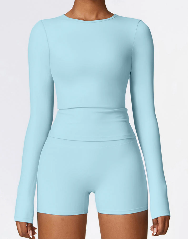 Crewneck Long Sleeve Shirt Basic Tees Slim Fit Crop Tops - Artadvier