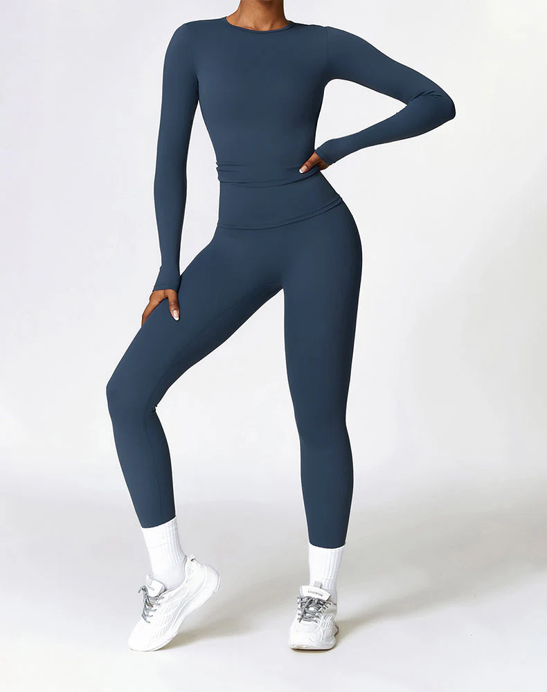 Athletic Wear with Long Sleeve Slim Fit T-Shirt and Legging - Artadvier