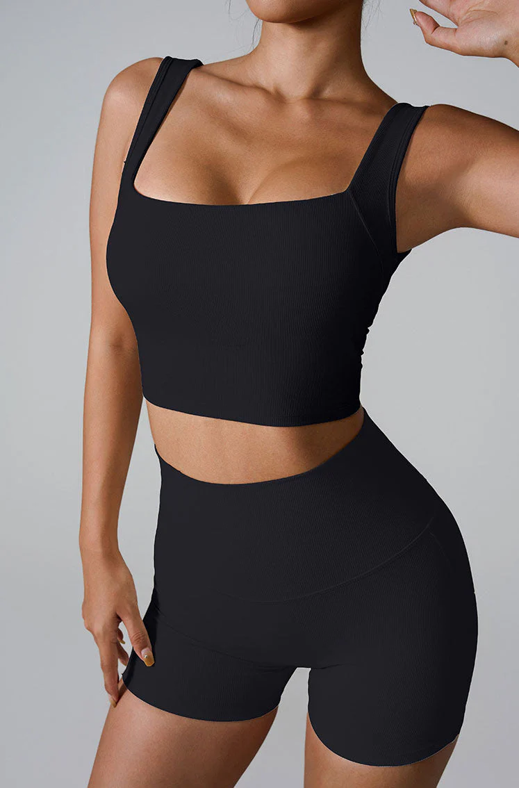 Sleeveless Square Neck Athletic Crop Tank Top - Artadvier