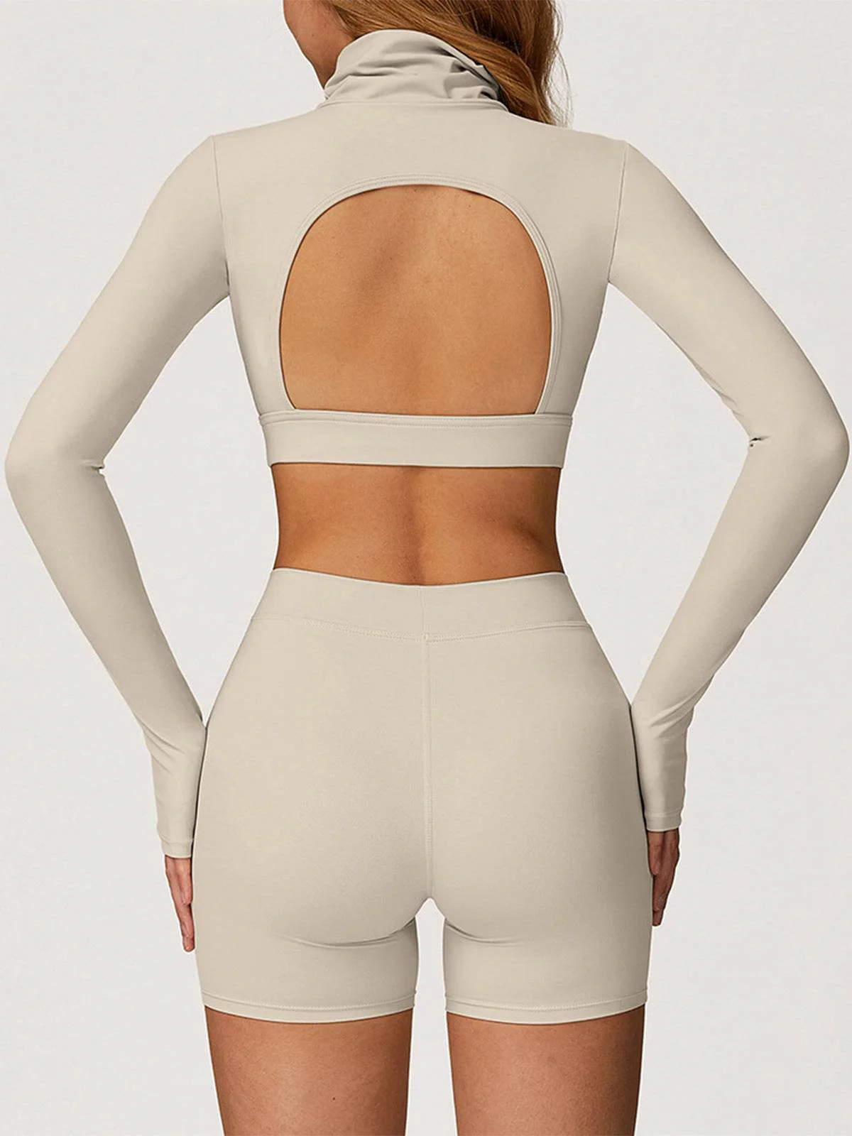 Sport Set with Turtleneck Long Sleeve Crop Top and Short - Artadvier