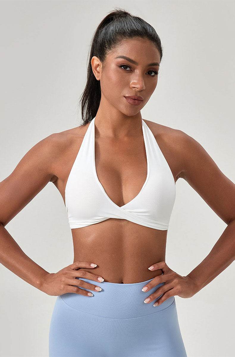 Twist Front Halter Straps Sports Bra - Artadvier