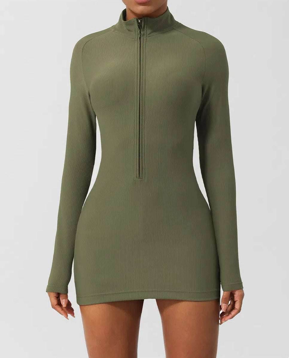 Skinny Long Sleeve Yoga Short Length Dress - Artadvier
