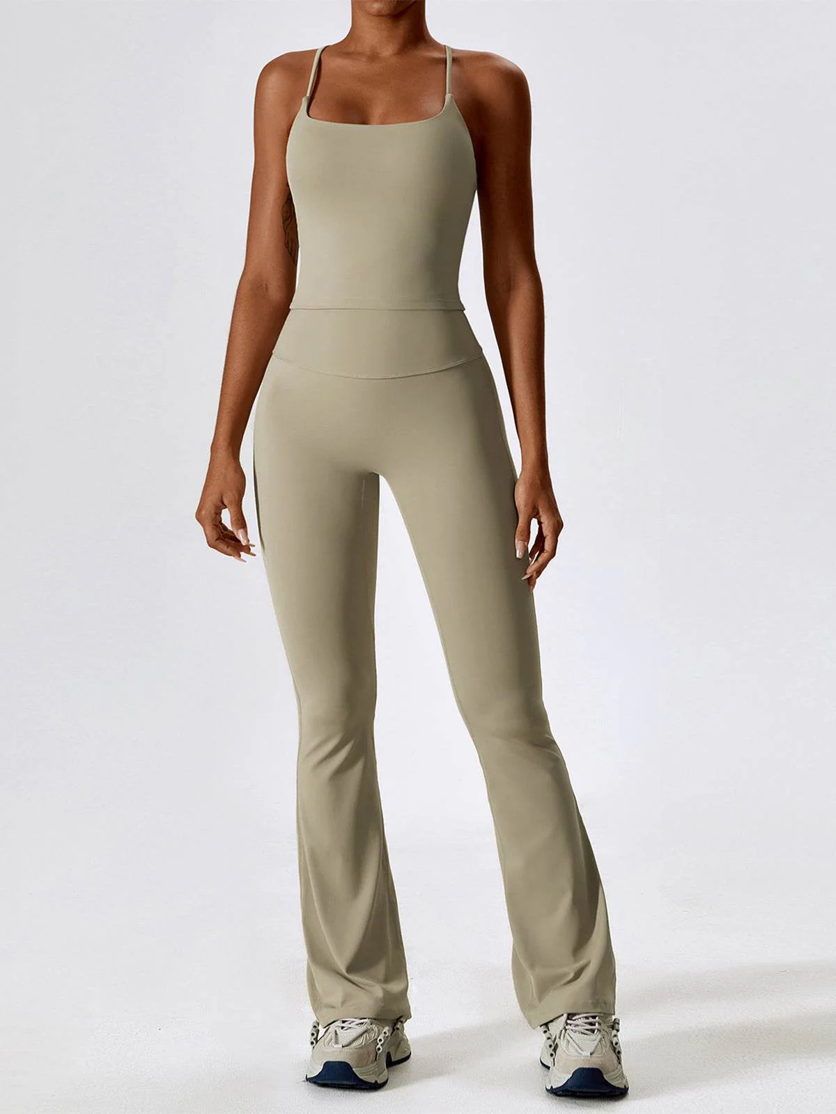 Sport Set with Crossover Strap Tank Top and Flared Pant - Artadvier